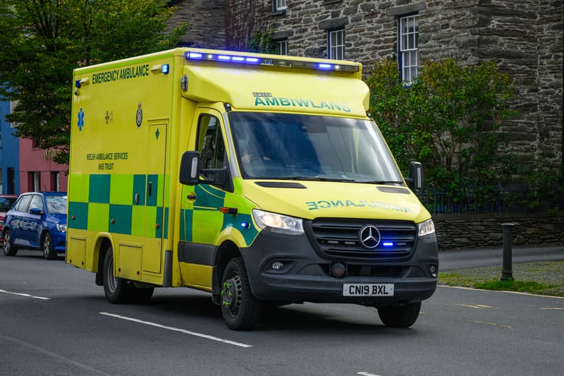 Welsh Ambulance Services NHS Trust vehicle responding with blue lights