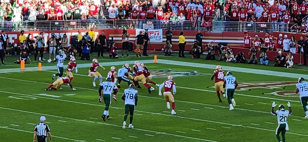 Game action near the goal line.