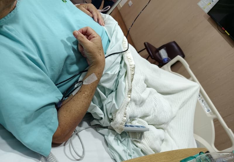 Patient is receiving a blood transfusion