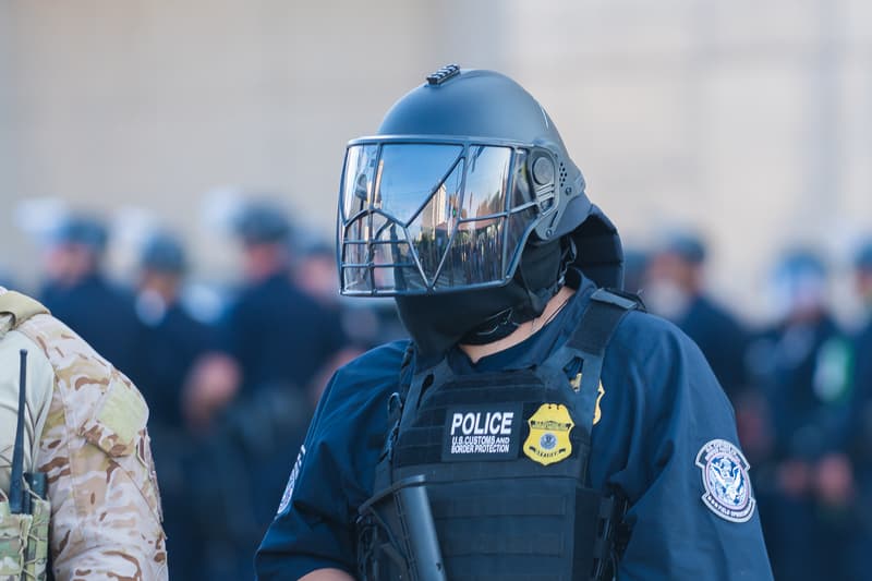 Border Patrol agents during anti ICE protest in downtown LA