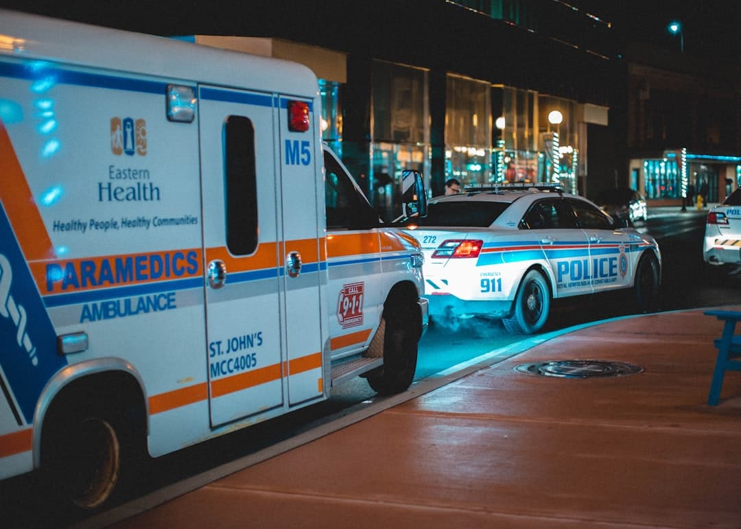an ambulance parked on the side of the road