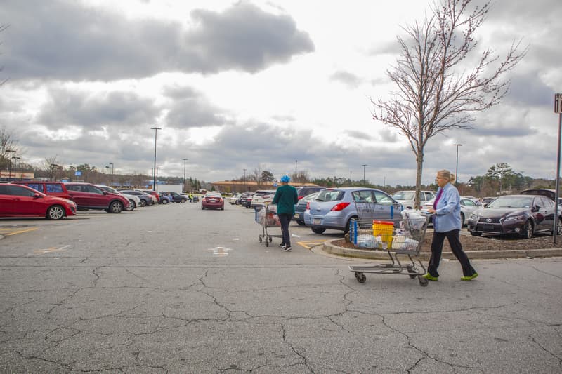 View of people in the Walmart parking lot